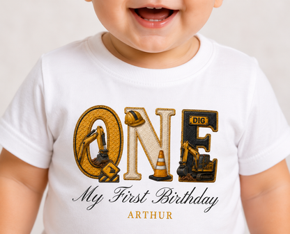 Digger Birthday Theme T shirt, My First Birthday