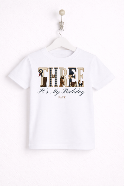 Equestrian Birthday Theme T Shirt, Wording Number