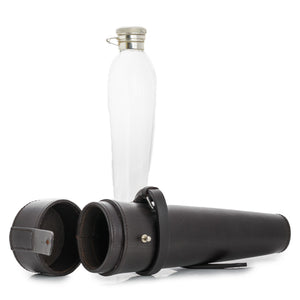 Glass Mounted Saddle Flask and Leather Case